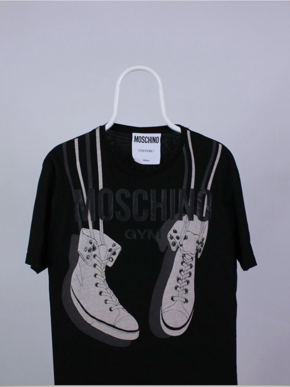 Moschino Black Tee with Grey Graphic Accents